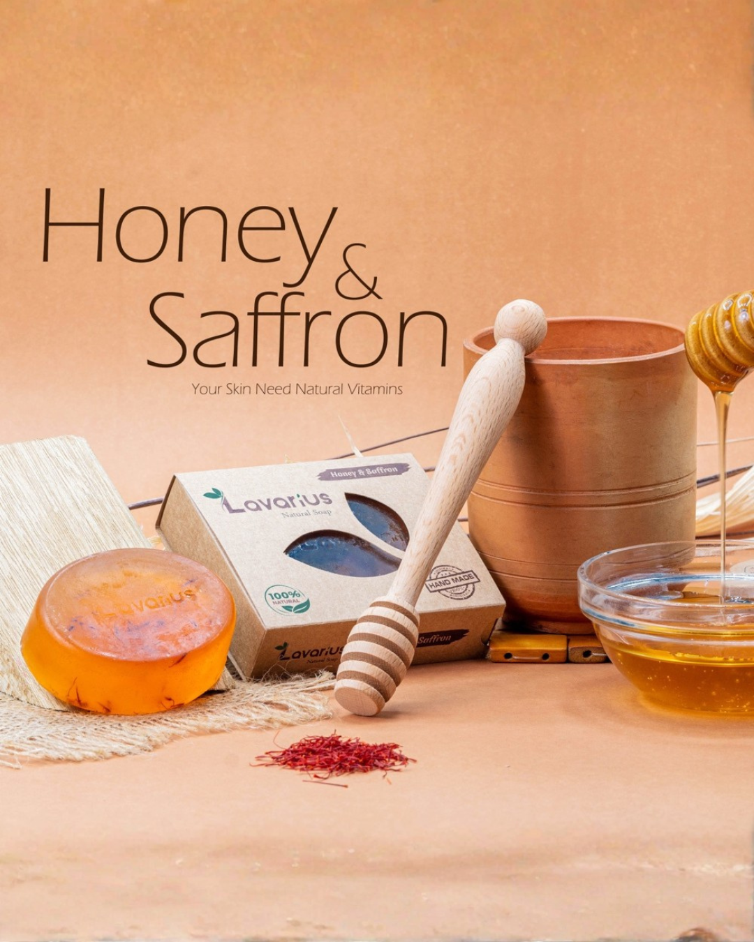 Lavarius by BEEtoms Honey & Saffron Glow Bar | Handcrafted Pure Glycerin Soap
